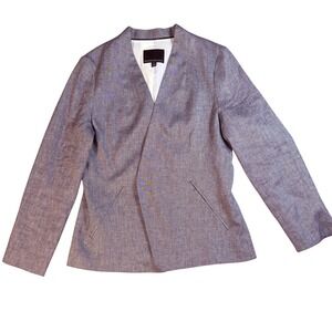 Banana Republic Open-Front Blazer Jacket Linen Blend Chambray Blue Gray Size 8
